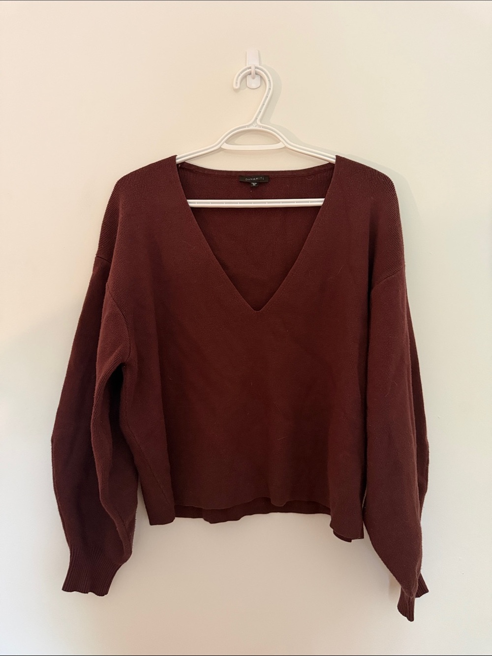 Dynamite V-Neck Sweater in Deep Burgundy